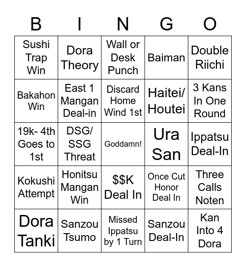 Mahjong Stream Bingo Card