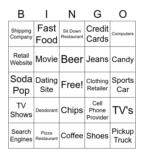 Advertisement Bingo Card