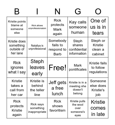 Dysfunctional Work Space Bingo Card