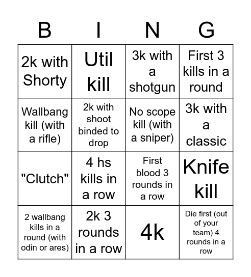 Valo Bingo Card