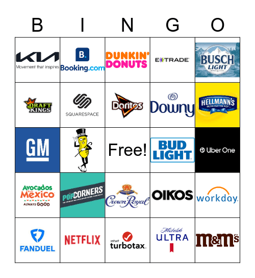 2023 Super Bowl Commercial Bingo Card