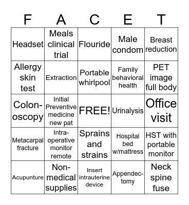Facets Bingo Card