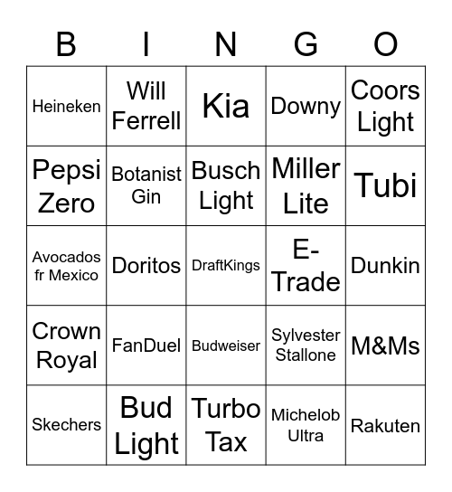 SUPER BOWL LVII Bingo Card