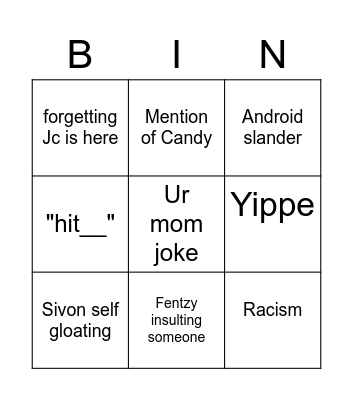 Jonavoncy Bingo Card