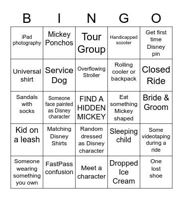 Magic Kingdom Bingo Card