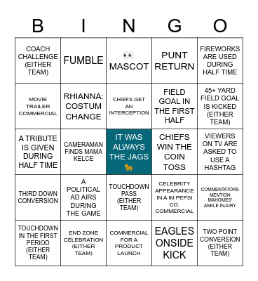 SUPER BOWL LVII Bingo Card