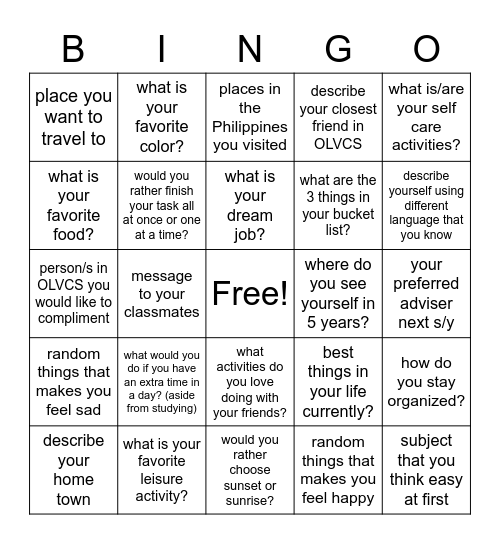 MYP 4 BINGO Card