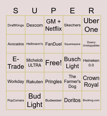 SUPER BOWL #57 COMMERCIALS BINGO Card