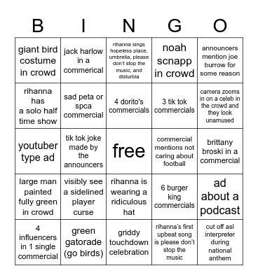 Jenna's Super Bowl Bingo Board Bingo Card