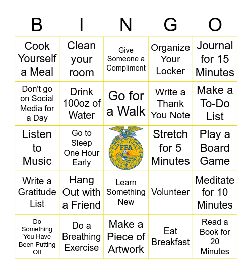 Bend, Don't Break Week - Wellness Bingo Card