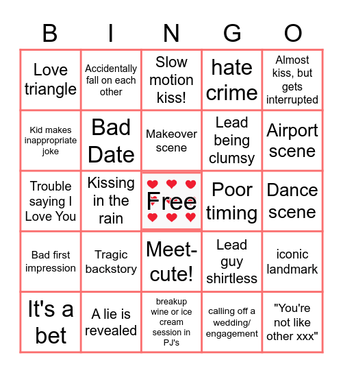 ROM-COM Bingo Card