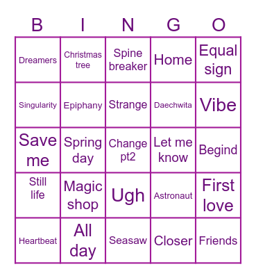 Zaiiiiinaab Bingo Card