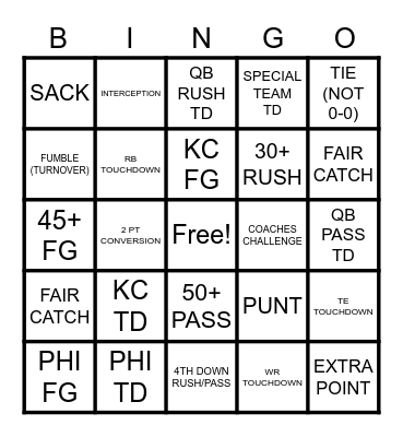 SUPER BOWL LVII Bingo Card