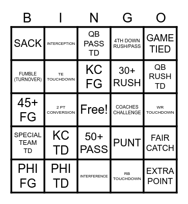 SUPER BOWL LVII Bingo Card