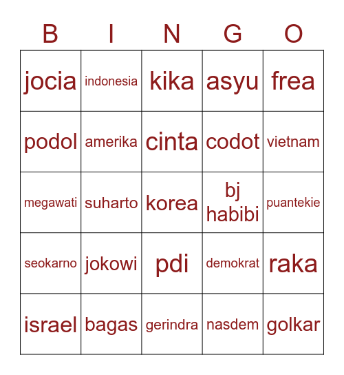 Frea Bingo Card