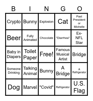 SUPER BOWL COMMERICALS Bingo Card
