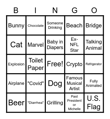 Super Bowl LVII Commercial Bingo Card