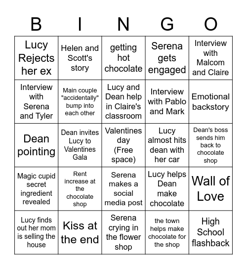 Valentines Movie Bingo Card