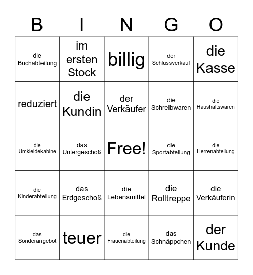 Im Kaufhaus Bingo Card