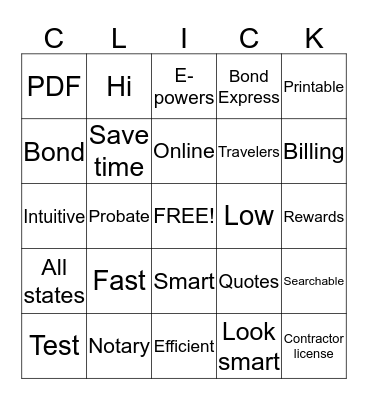 Travelers Click (tm) Bingo Card