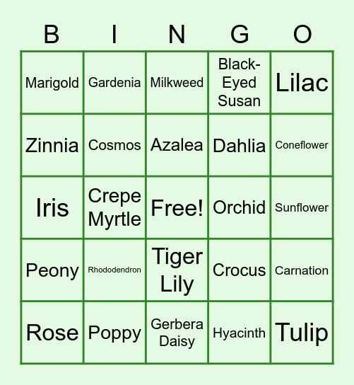 Flower Bingo! Bingo Card