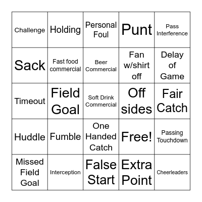 Game Day Bingo Card