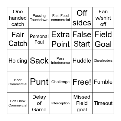 Game Day Bingo Card