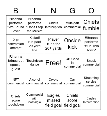 Super Bowl Bingo Card