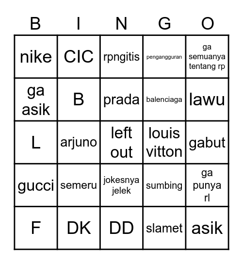 Bingo ft. epe Bingo Card