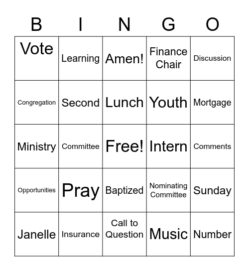 Calvary Annual Meeting Bingo Card