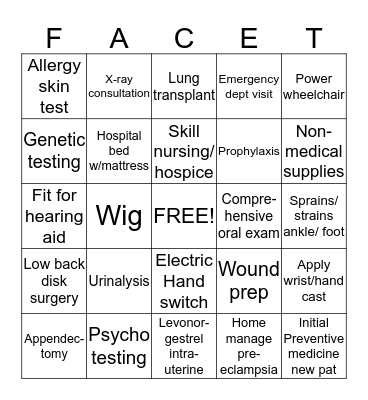 Facets Bingo Card