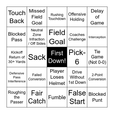 Super Bowl Bingo! Bingo Card