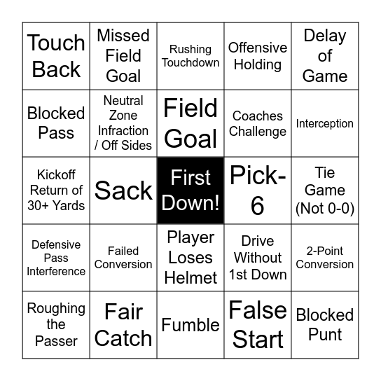 Super Bowl Bingo! Bingo Card