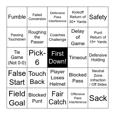 Super Bowl Bingo! Bingo Card