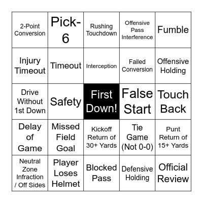 Super Bowl Bingo! Bingo Card