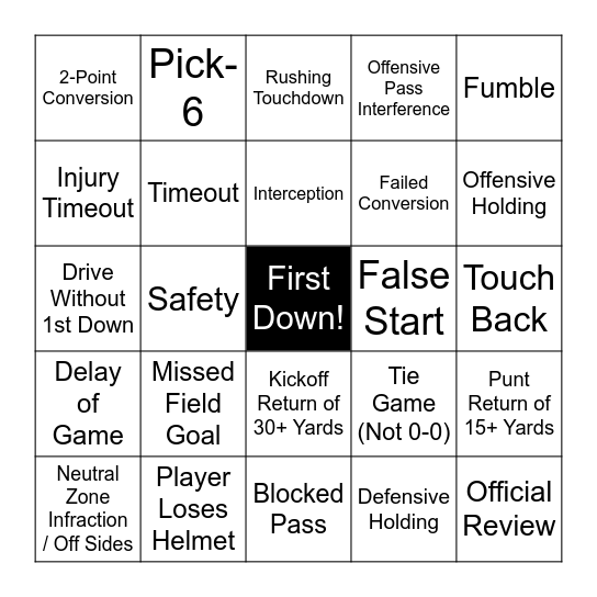 Super Bowl Bingo! Bingo Card