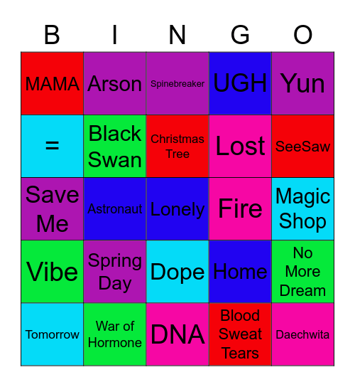 BTS Bingo Card