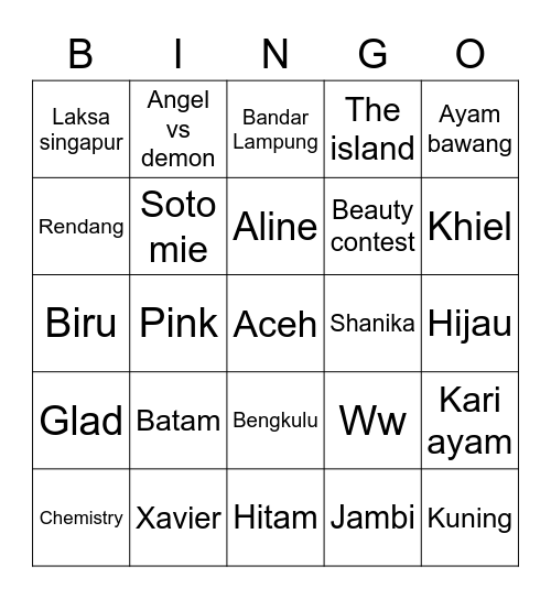 Untitled Bingo Card