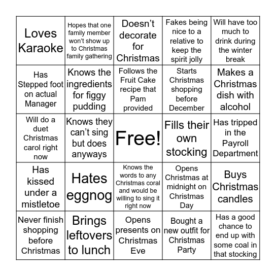 Payroll Bingo Card