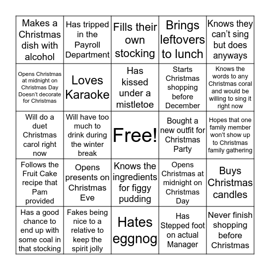 Payroll Bingo Card