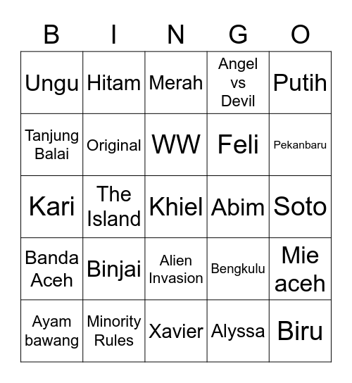 Xavier Bingo Card
