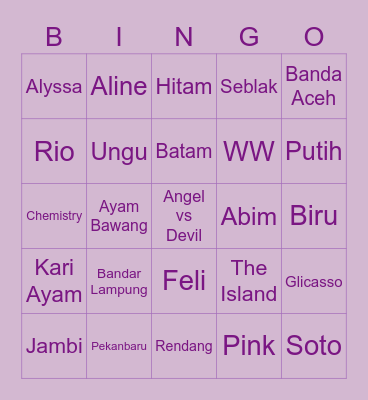 Aline's BINGO Card