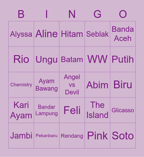 Aline's BINGO Card