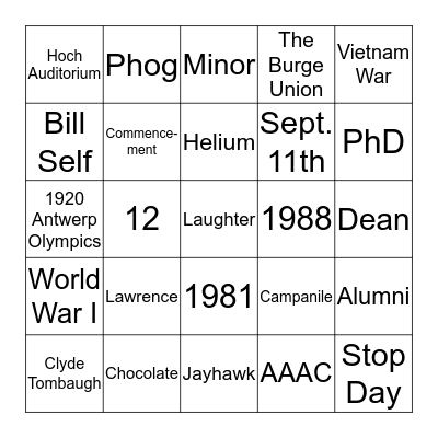 UNIV 101 BINGO! Bingo Card