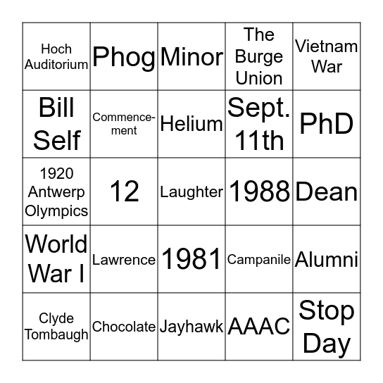 UNIV 101 BINGO! Bingo Card