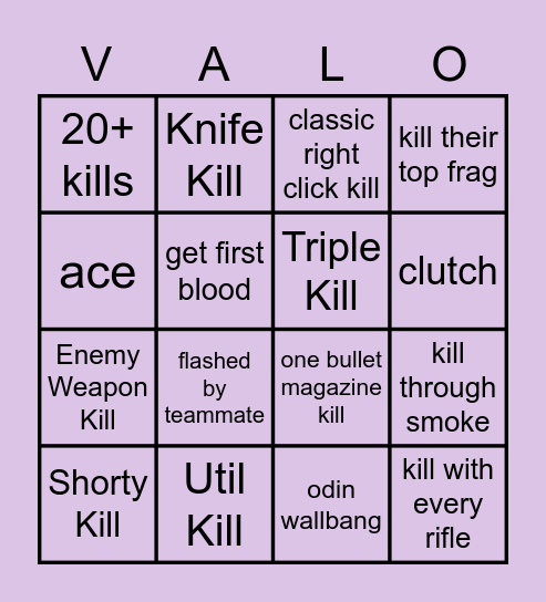 Valorant Bingo Card