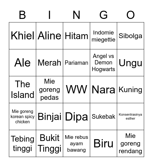 Eros’s Bingo Card