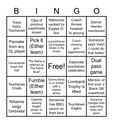 LIONS SUPERBOWL BINGO Card