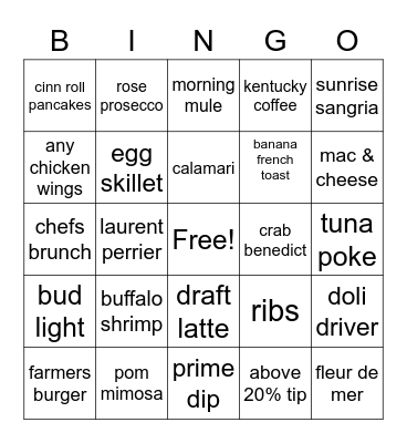BRUNCH BINGO! Bingo Card