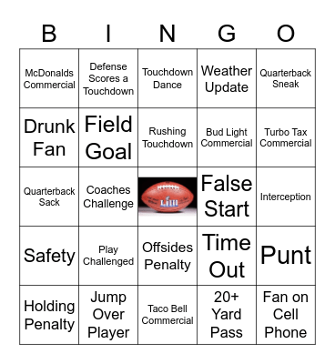 SUPERBOWL LVII Bingo Card